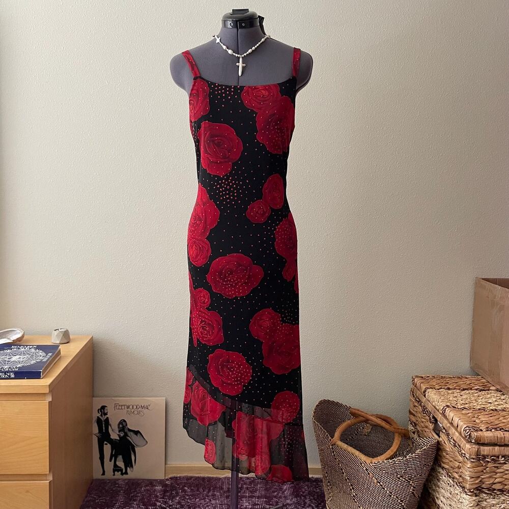 90s vintage rose print dress dark romantic whimsigoth prom wedding guest